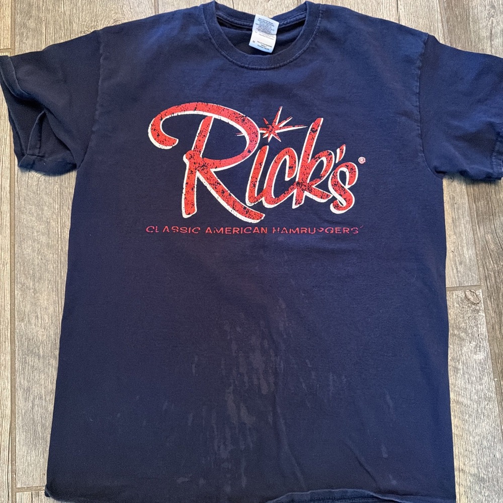 Rick's Classic American Hamburgers T-Shirt Medium Navy Scooter Graphic
